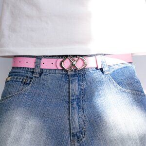 y2k chrome star buckle pink leather belt — 2000s pop style